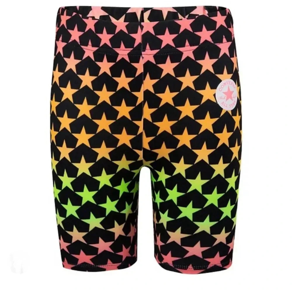 Converse Girls Neon Star Print High-Rise Bike Shorts Girls Size Large